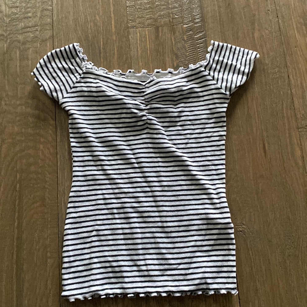 Hollister white and black striped off the shoulder crop top